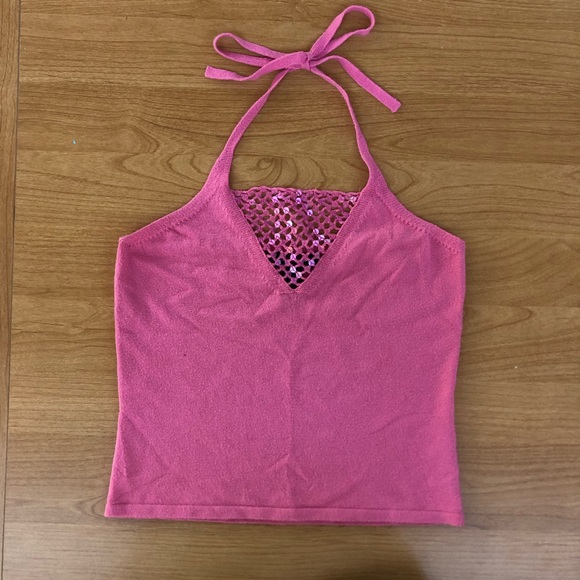 Express Pink Sequin Halter Top - Picture 1 of 3